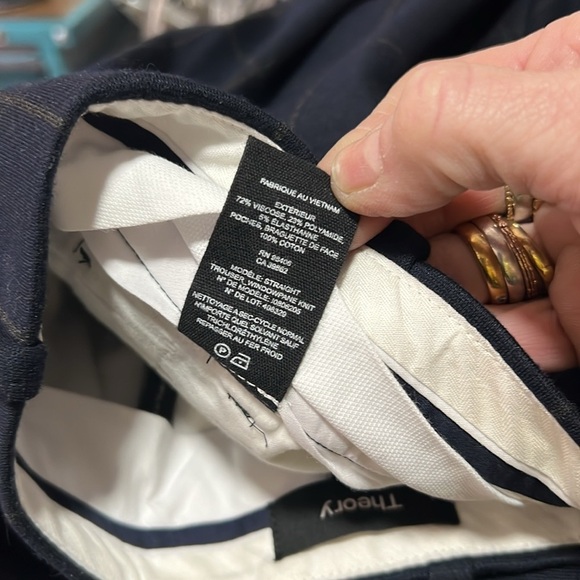 Theory Straight Trouser in Navy Windowpane Print Stretch Trouser Size 00/24 - Picture 9 of 10